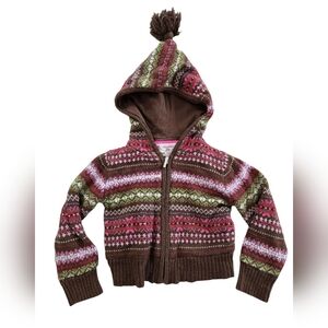 Vintage Y2K Baby Gap brown, pink, green patterned gnome hooded sweater